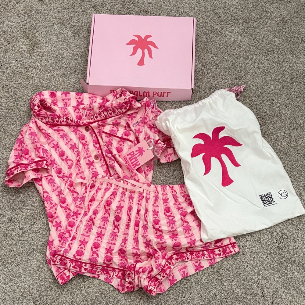 Palm Puff Pink Pajama Set